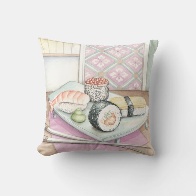 Coussin Plaque de sushi assorté avec baguettes (Recto)