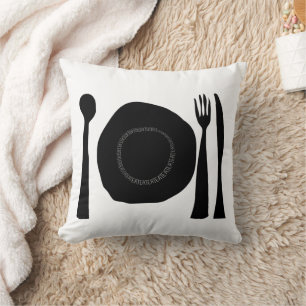 Coussin Plaque et ustensiles noirs et blancs