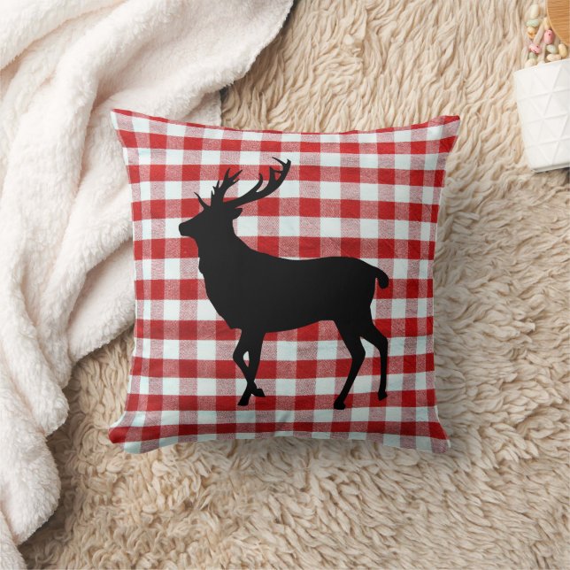 Coussin Plaque rouge avec cerf noir (Couverture)