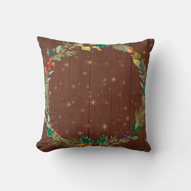 Coussin Plaques en bois de fleurs de Noël (Recto)