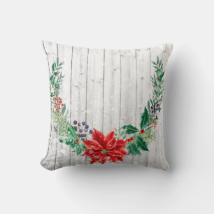 Coussin Plaques en bois de fleurs de Noël
