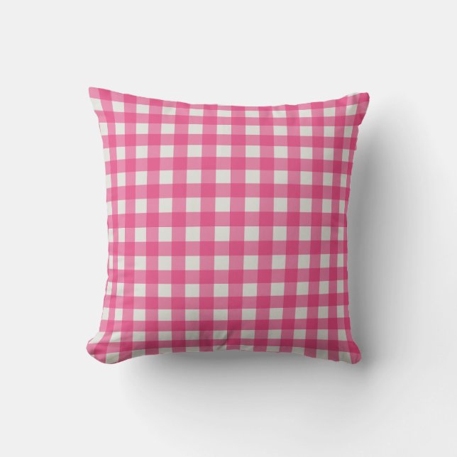 Coussin Plat blanc rose à damiers à damiers en vichy (Recto)