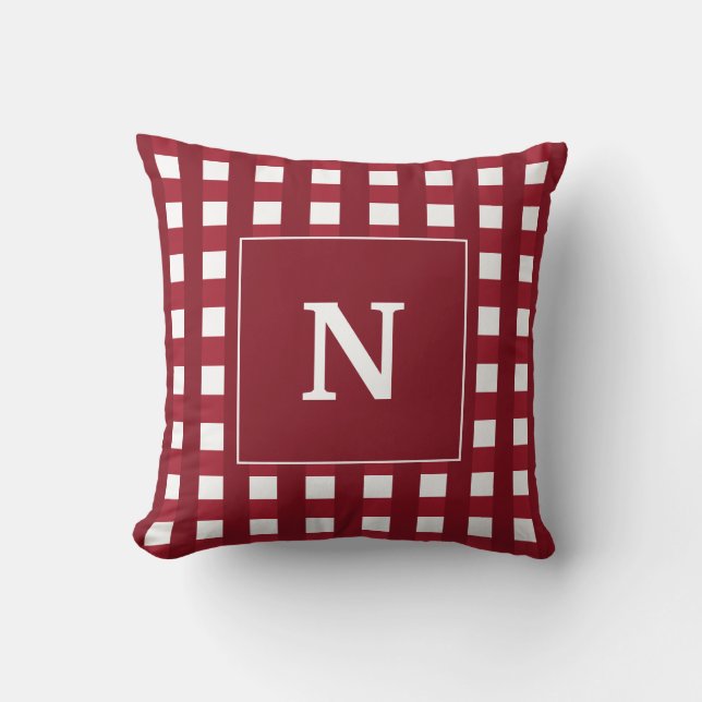Coussin Plat De Monogramme Rouge Et Blanc Personnalisé (Recto)