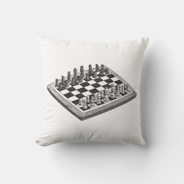 Coussin Plateau de Jeu d'Échecs et Pièces d'Échecs Art Vin (Recto)