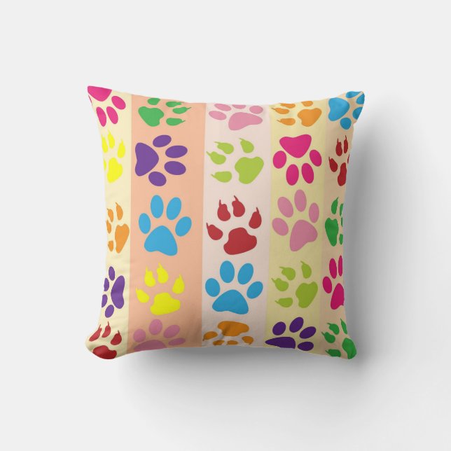 Coussin Playful Colorful Paw Prints Striped Pattern Nurser (Recto)