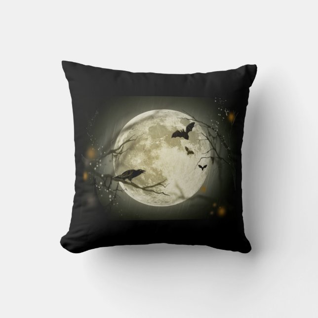 Coussin Pleine lune avec chauves-souris et corbeau (Recto)