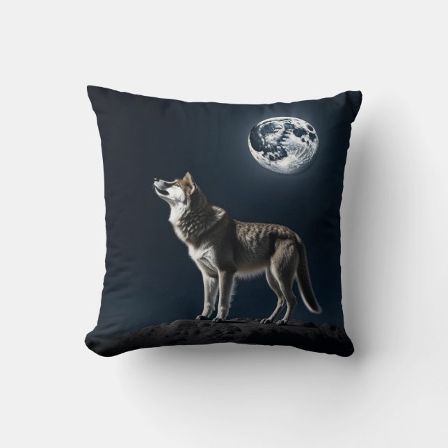 Coussin Pleine lune brillant sur le loup (Recto)