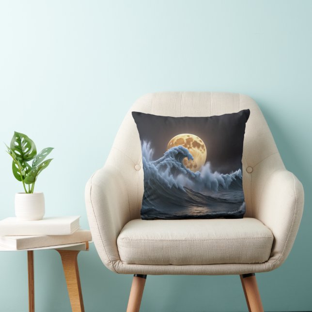 Coussin Pleine lune Dans La Vague Océanique (Chaise)