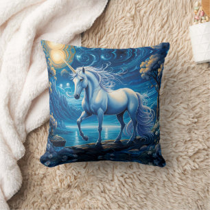 Coussin Pleine lune d'Imaginaire Unicorne blanche