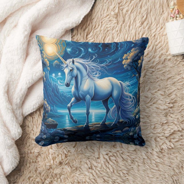 Coussin Pleine lune d'Imaginaire Unicorne blanche (Couverture)