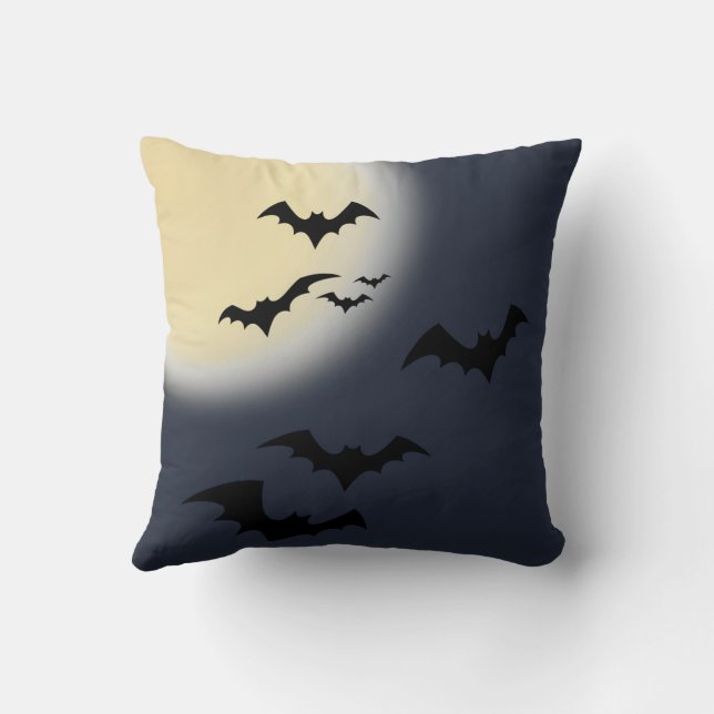 Coussin Pleine lune Halloween avec chauves-souris (Verso)