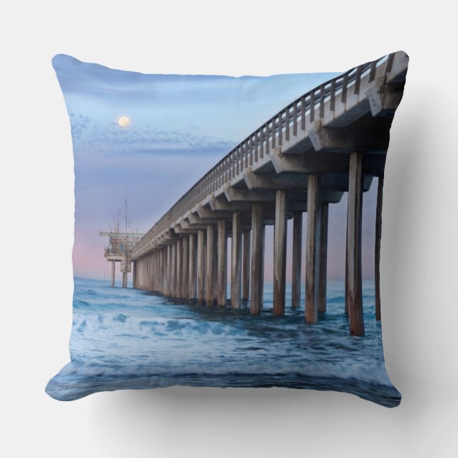 Coussin Pleine lune sur la jetée, Californie (Recto)