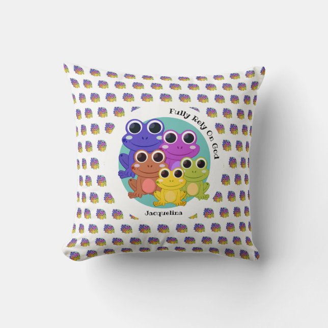 Coussin Pleinement confiance sur Dieu Colorful FROG person (Recto)