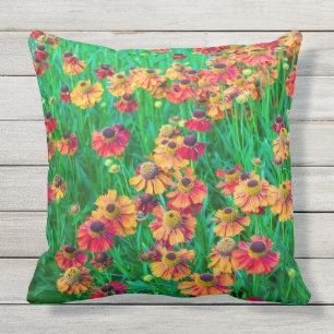 Coussin Pléthore d'Heléniums rouges et orange