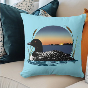 Coussin Plongeon commun serein Coucher de soleil Bleu Faun