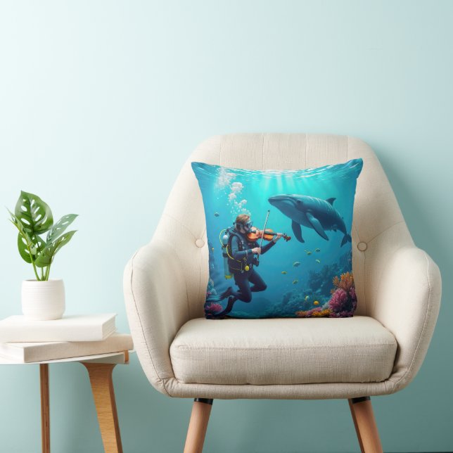 Coussin Plongeur jouant du violon pour une baleine (Chaise)
