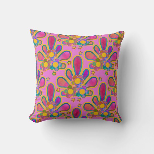 Coussin Ploomf d'aquarelle rétro dorée décadent au coucher (Recto)