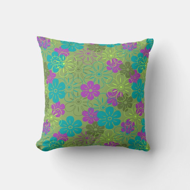 Coussin Pluie de fleurs hawaïenne rétro florale (Recto)
