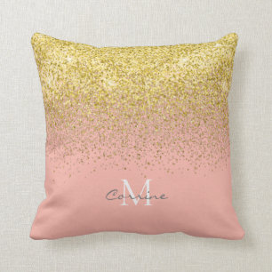 Coussin Pluie de Parties scintillant d'or métallique + Mon