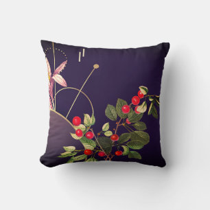 Coussin Plum d'aubergine Cerises botaniques Abstraites