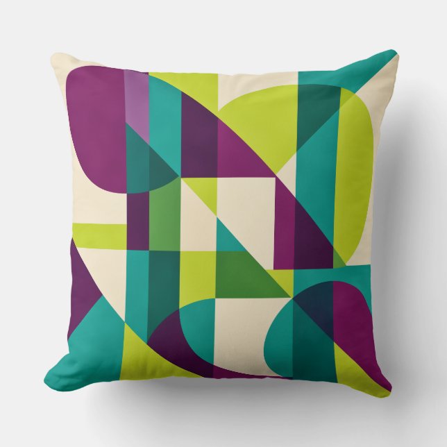 Coussin Plum Teal Geometric Abstract (Recto)