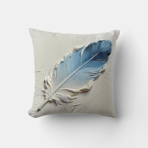 Coussin Plume Bleu Peinture à l'Huile Texturée 3D Art Mode