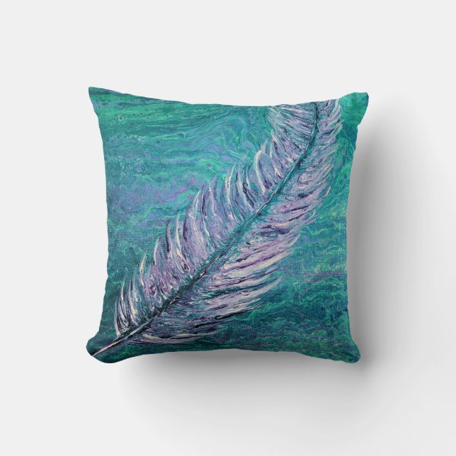 Coussin Plume Boho Teal et carreau pourpre (Recto)