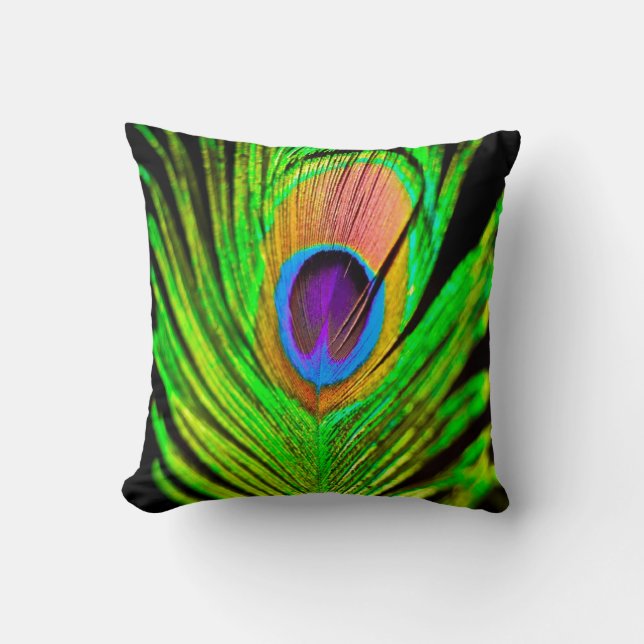 Coussin Plume de paon aux couleurs néon (Recto)