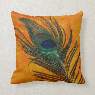 Coussin Plume de paon avec l'orange