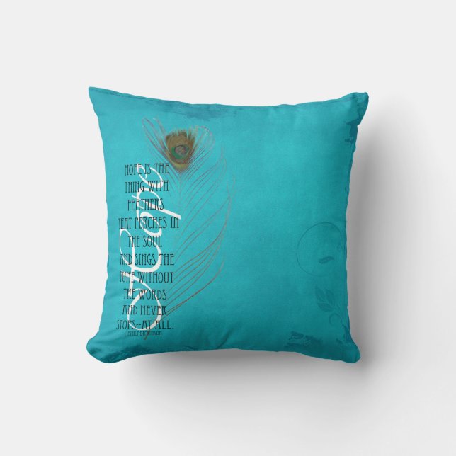 Coussin Plume de paon de citation de turquoise (Recto)