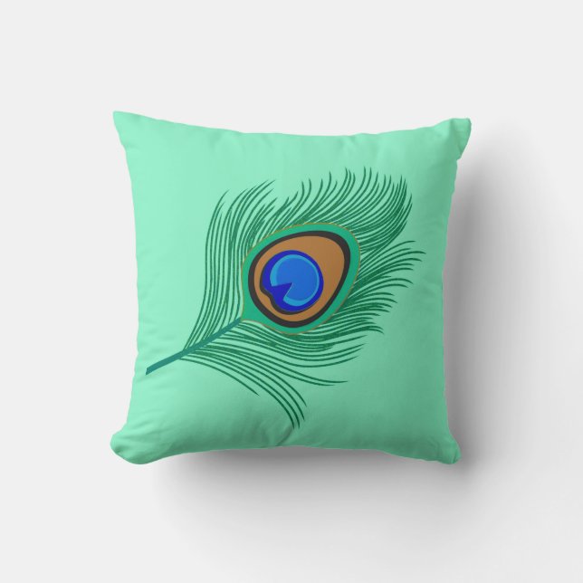 Coussin Plume de paon de turquoise sur l'Aqua léger (Recto)