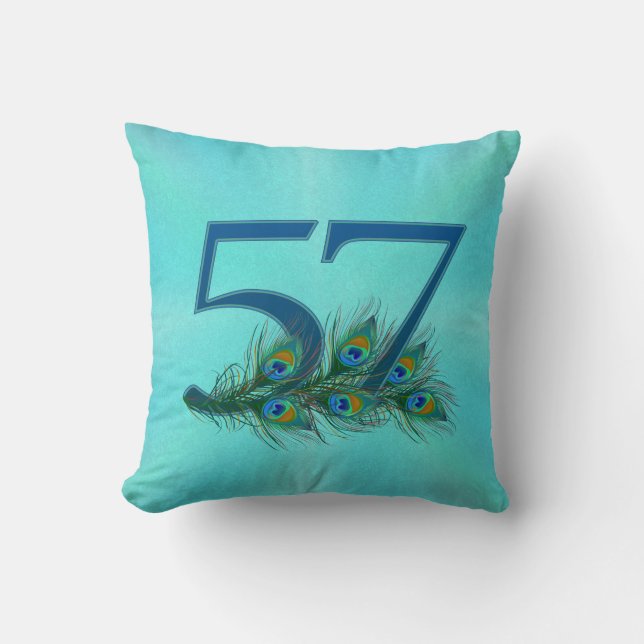 Coussin Plume de paon pour 57e anniversaire ou anniversair (Recto)