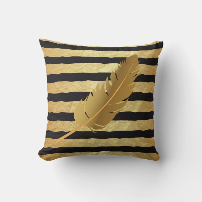 Coussin Plume d'or sur la feuille d'or et les rayures (Recto)