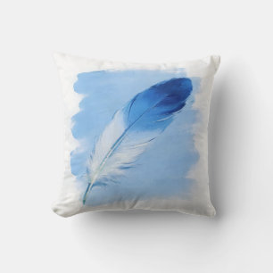 Coussin Plume Unique Moderne à Trait de Peinture Bleue Côt