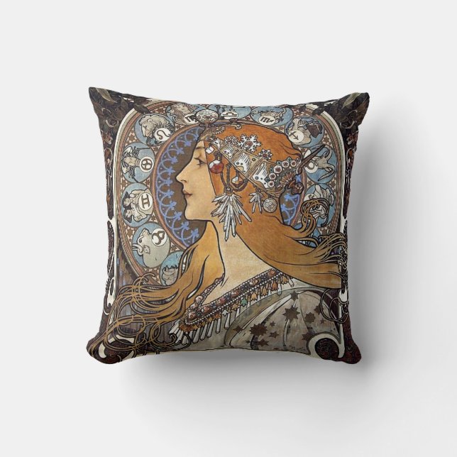 Coussin Plume Zodiac Woman par Alphonse Mucha - Art Nouvea (Recto)