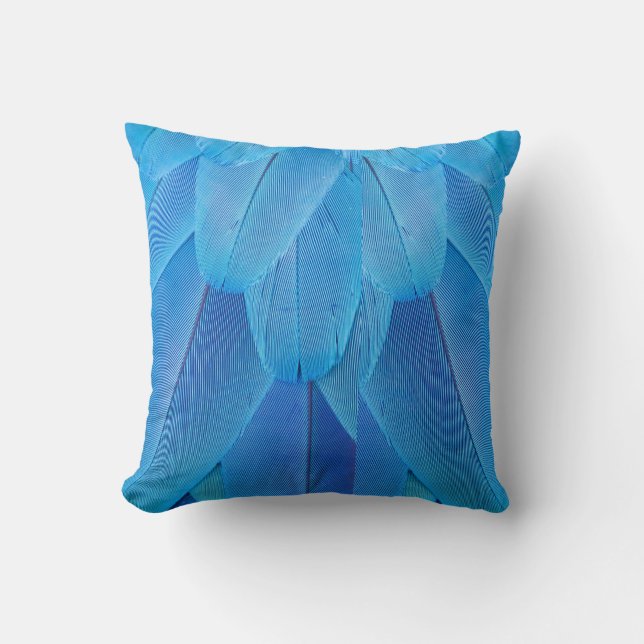 Coussin Plumes bleu sarcelle du perroquet Ara (Recto)