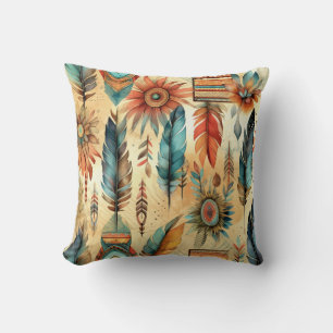 Coussin Plumes bleues de la tribu Aztec Boho