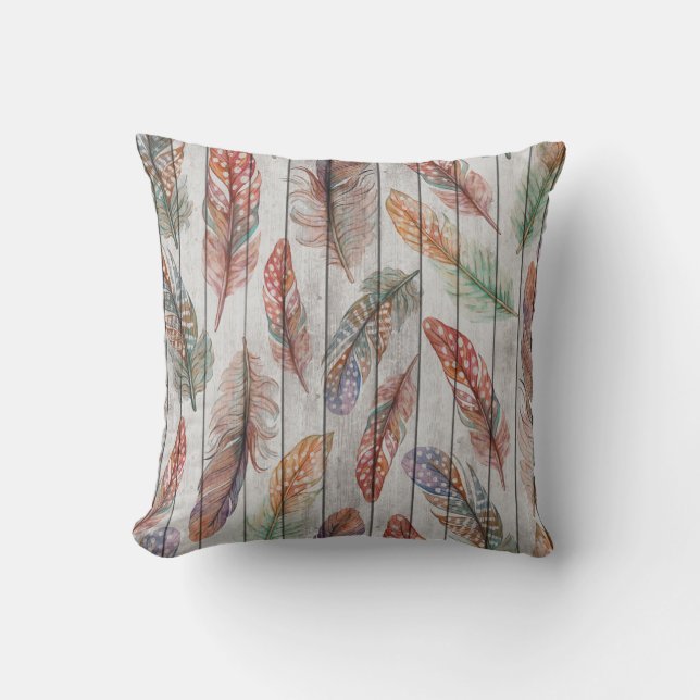 Coussin Plumes colorées, Aquarelle Design sans joint. (Recto)