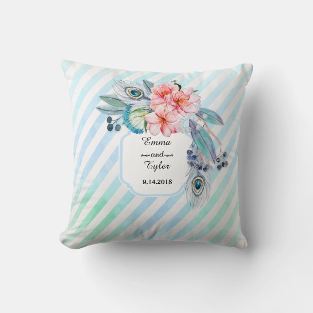 Coussin Plumes de Boho Aquarelle Frappe Florale (Recto)