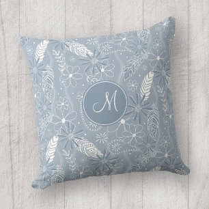 Coussin plumes de chou bleu poussiéreux fleurs cachemire m