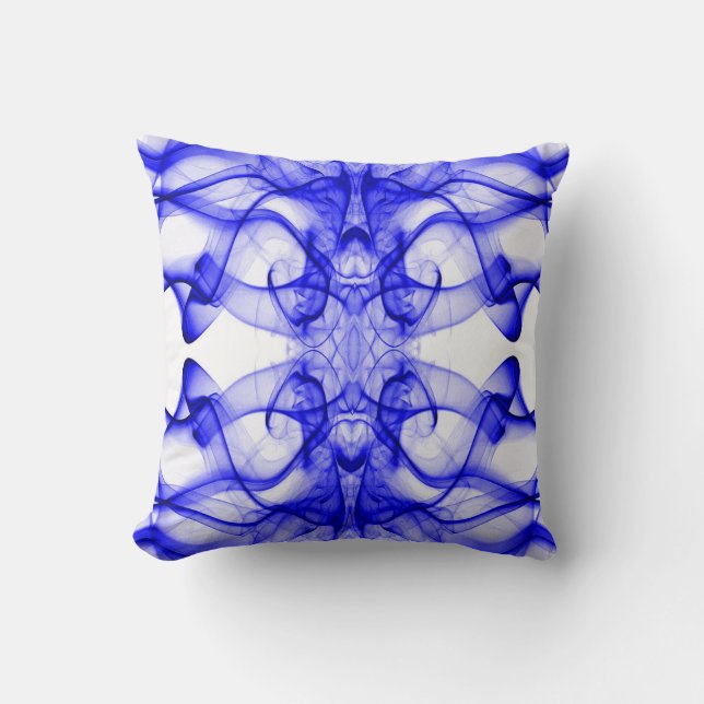 Coussin Plumes de fumée bleue sur blanc (Recto)