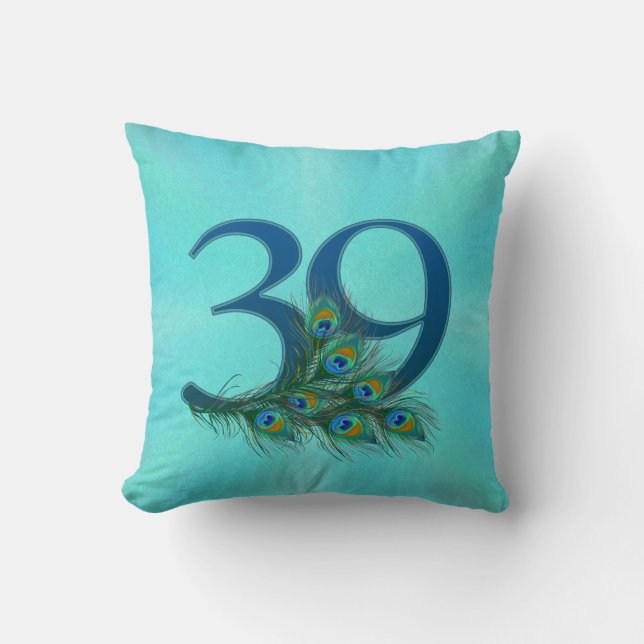 Coussin Plumes de Paon 39 Anniversaire Milestone (Recto)