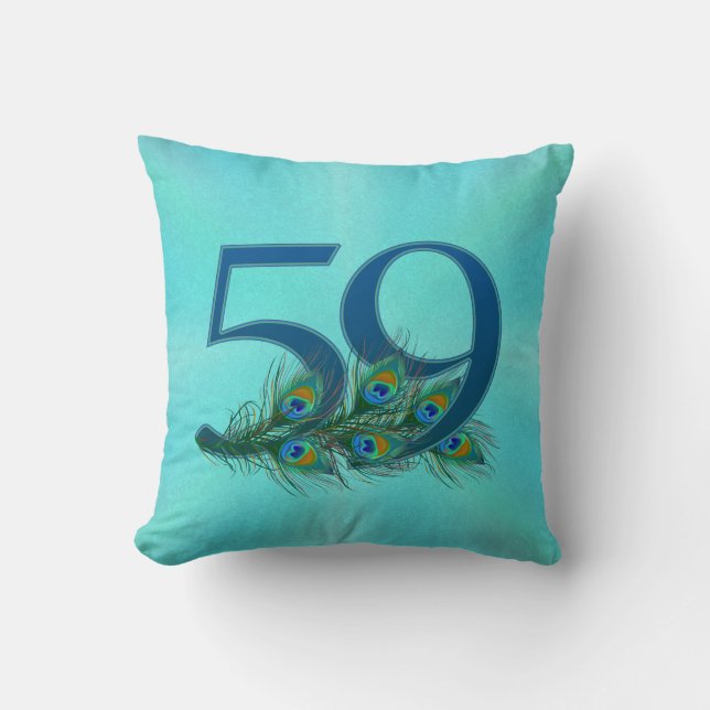 Coussin Plumes de paon 59 Anniversaire Milestone (Recto)