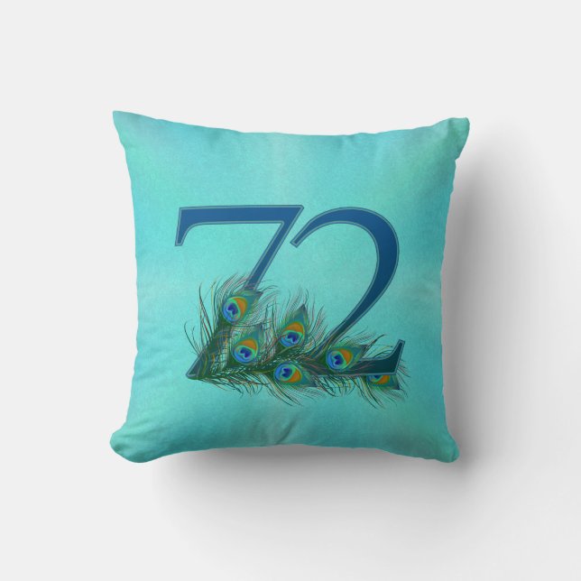 Coussin Plumes de Paon 72 Milestone d'Anniversaire de 72 A (Recto)