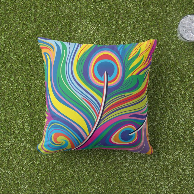 Coussin Plumes de paon Art Abstrait (Herbe)