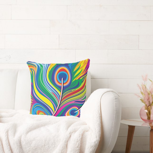 Coussin Plumes de paon Art Abstrait (Canapé)
