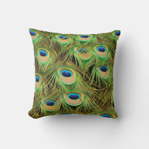 Coussin Plumes de paon colorées