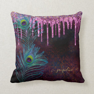 Coussin Plumes de paon Parties scintillant pourpre Nom du