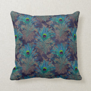 Coussin Plumes de paon sur le violet