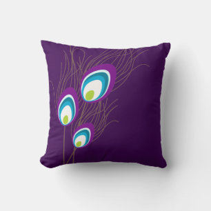 Coussin Plumes de paon violet foncé